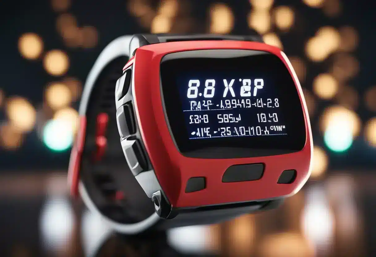 A heart rate monitor flashing red with a warning symbol