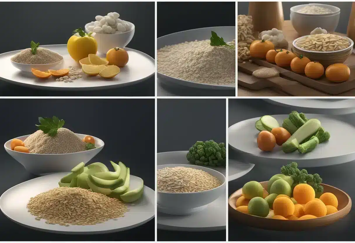 A table with four phases labeled "Attack, Cruise, Consolidation, Stabilization." Food items like lean protein, vegetables, and oat bran are displayed