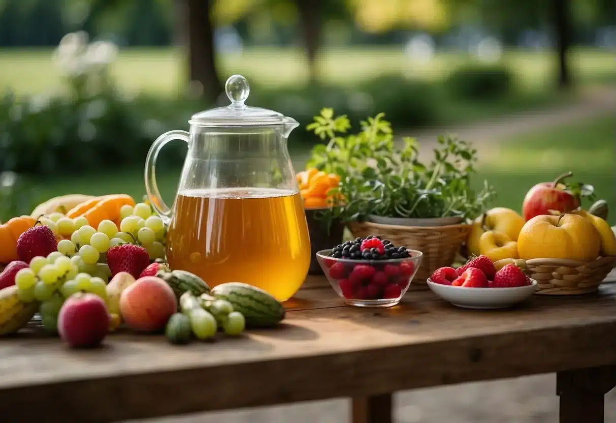 image-80 - Preventive Medicine Daily A table filled with colorful fruits, vegetables, and whole grains. A person taking a walk in a lush green park. A cup of herbal tea with a steaming aroma