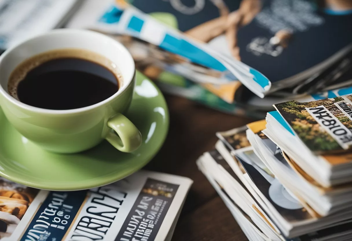 A cup of Ryze coffee sits next to a pile of health magazines. A person ponders over the question, "Is Ryze coffee really good for you?"