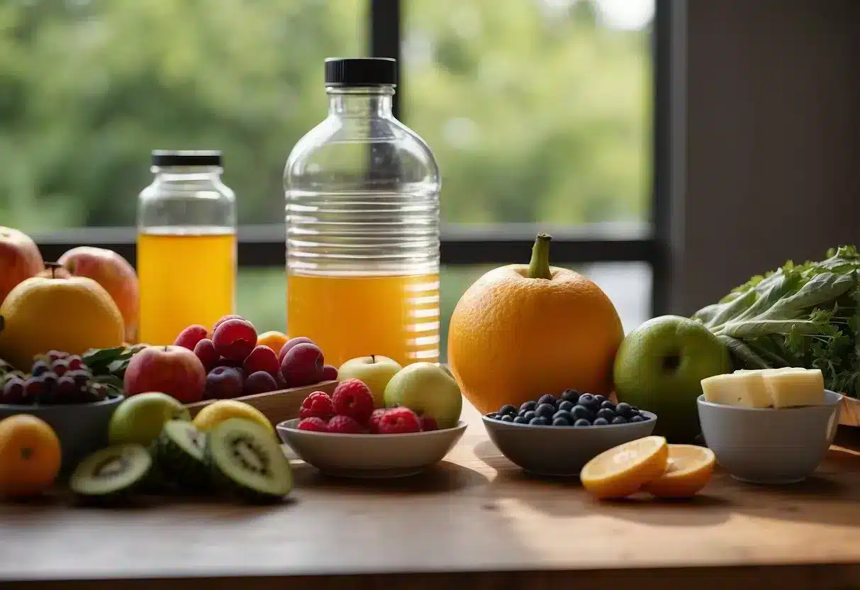 image-83 - Preventive Medicine Daily A table with fresh fruits, vegetables, and herbal supplements. A bottle of water and a yoga mat nearby