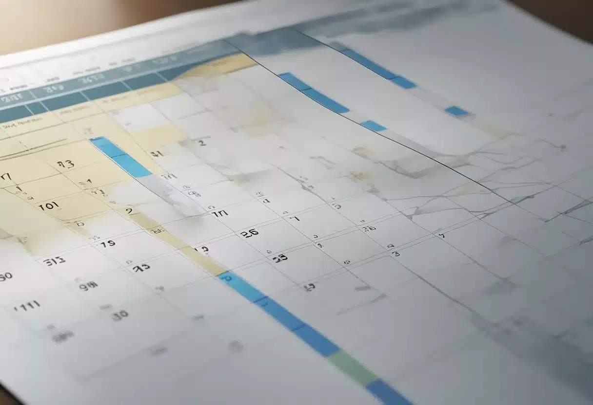 A calendar with marked dates, a clock showing time passing, and a graph showing fluctuations in hormone levels