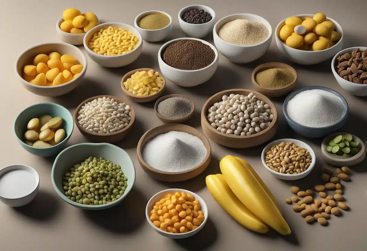 A variety of foods and supplements containing different types of magnesium displayed on a table