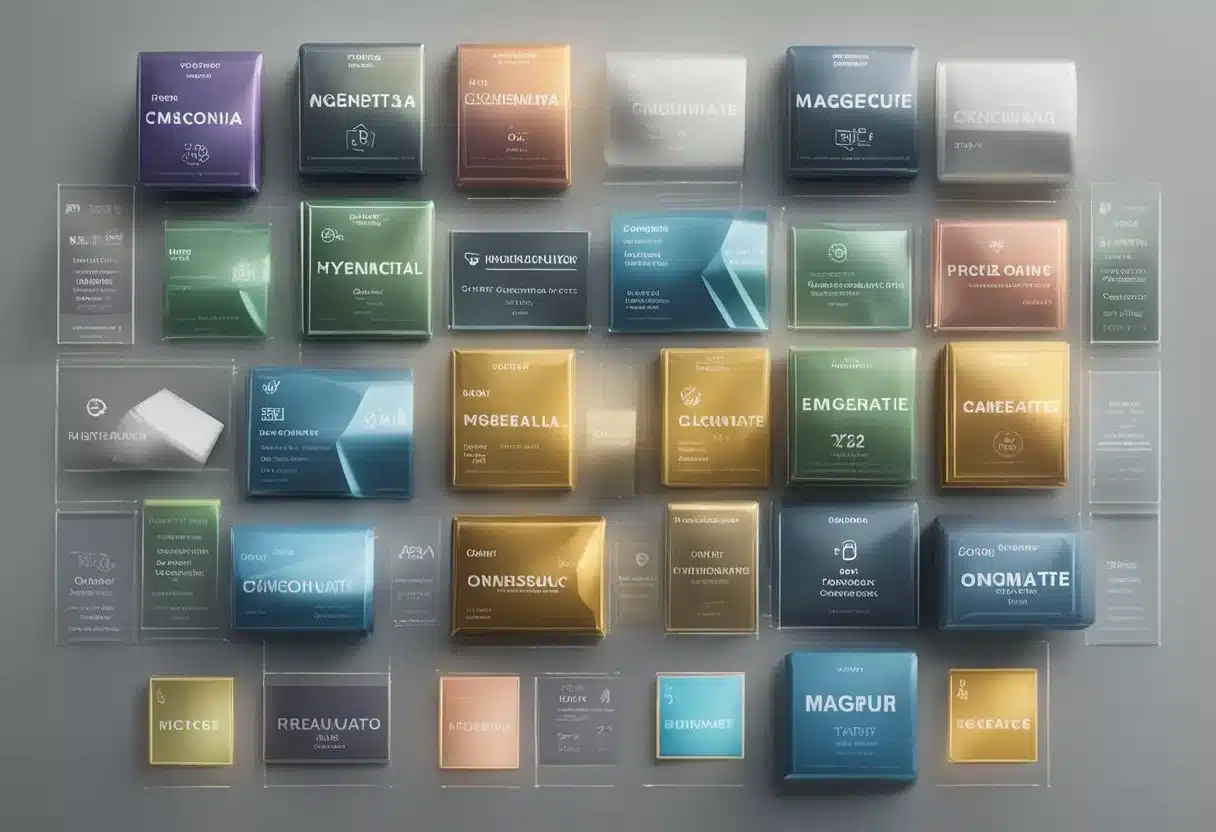 Various magnesium types arranged in a grid with labels. Labels include oxide, citrate, glycinate, and threonate