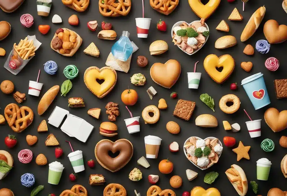 A heart surrounded by unhealthy lifestyle elements like smoking, fast food, and stress