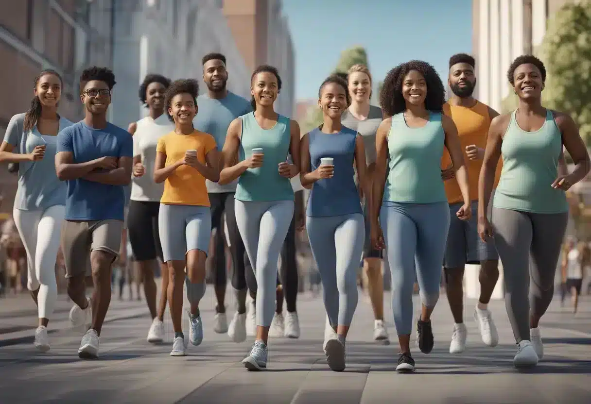 A diverse group of people with various abilities and backgrounds, representing special populations, engaging in healthy lifestyle activities to manage high blood pressure