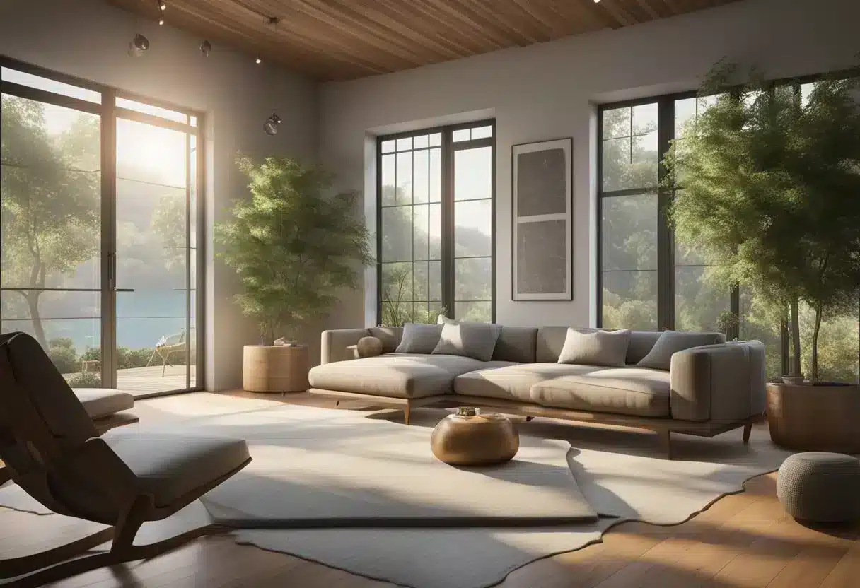 A serene setting with a heart rate monitor, healthy food, exercise equipment, and relaxation tools