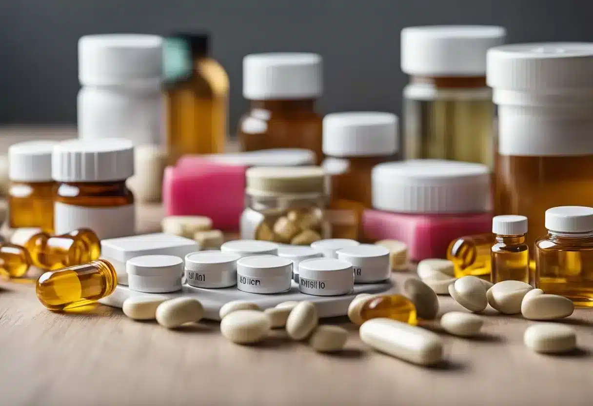 A table with various heart failure medications and cardiovascular health tools