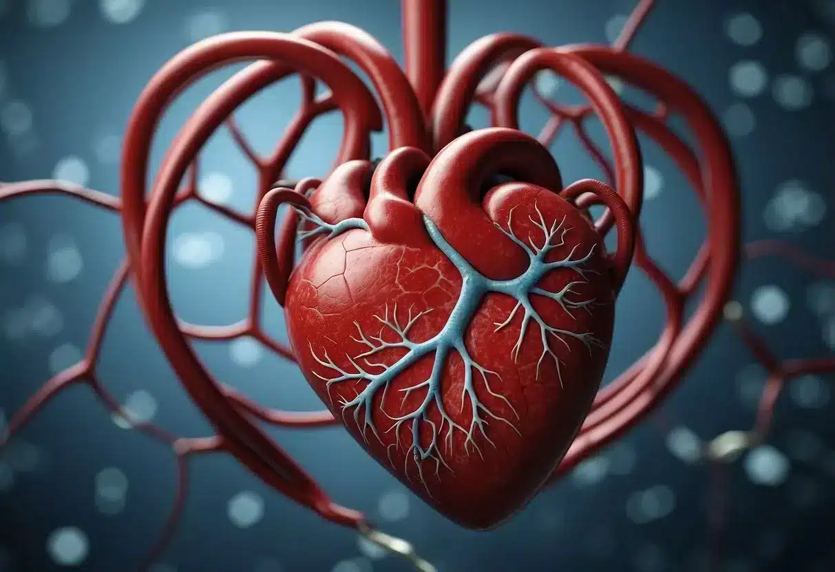 A heart and a pancreas connected by a blood vessel, with the word "diabetes" above them and "cardiovascular disease" below