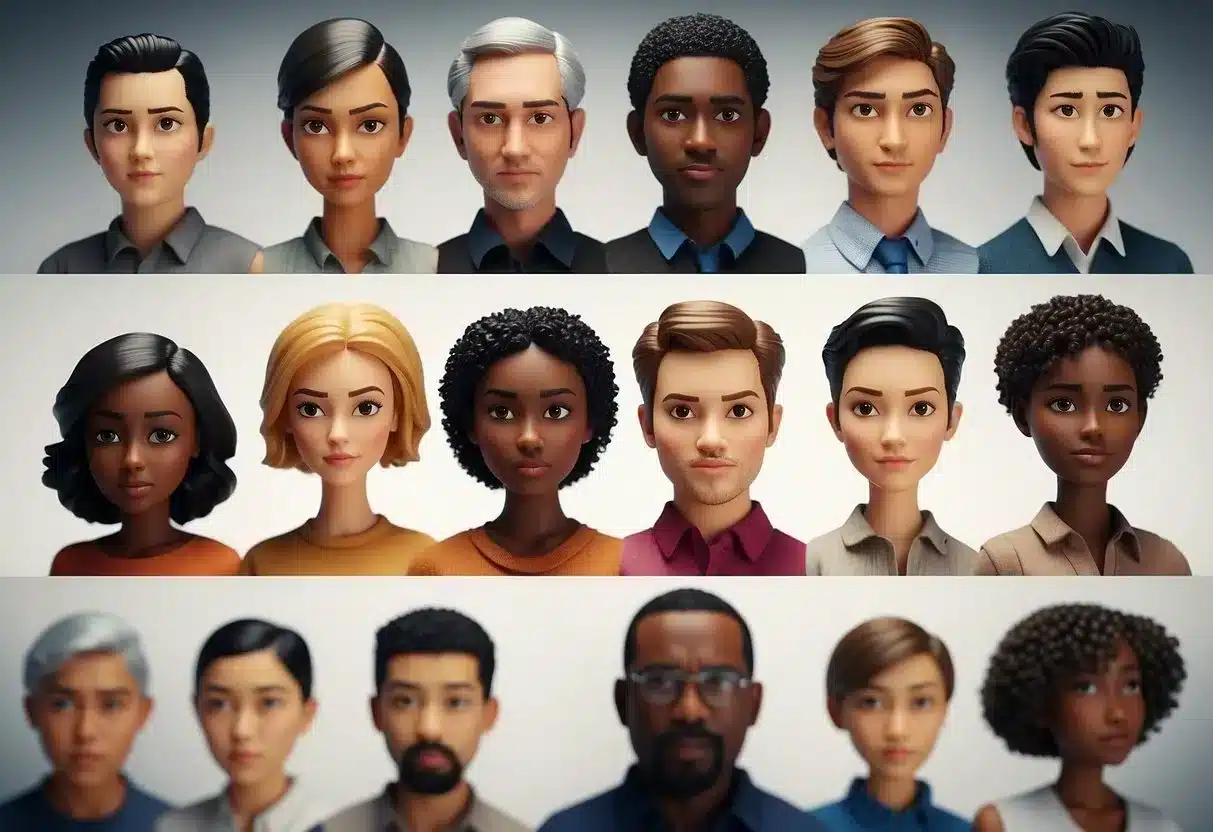 A diverse group of figures show signs of stress: sweating, increased heart rate, and tense expressions