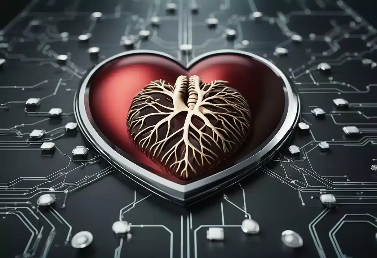 A heart surrounded by a protective shield, with a clear pathway for blood flow, and no signs of adverse effects