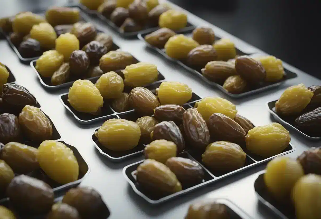 A person placing fresh dates in airtight containers, with text highlighting the benefits of date fruit