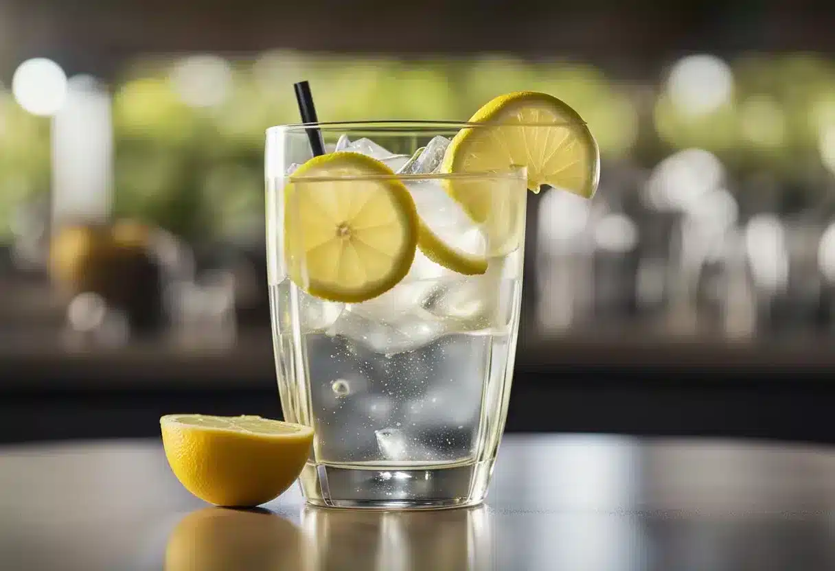 A glass of lemon water sits on a table with a lemon slice and a straw. A banner reads "Consumption Tips and Considerations" above the glass