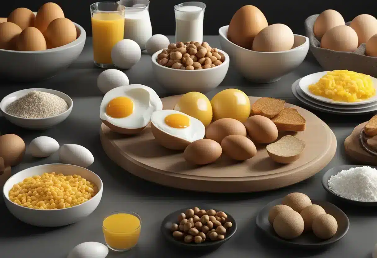 Various foods like meat, eggs, and dairy for amino acids. Supplements offer convenience but may have side effects