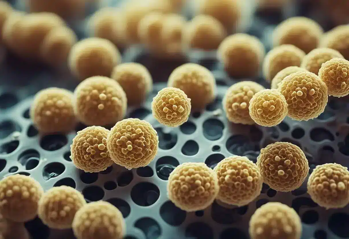 A microscope revealing chlamydia bacteria invading healthy cells