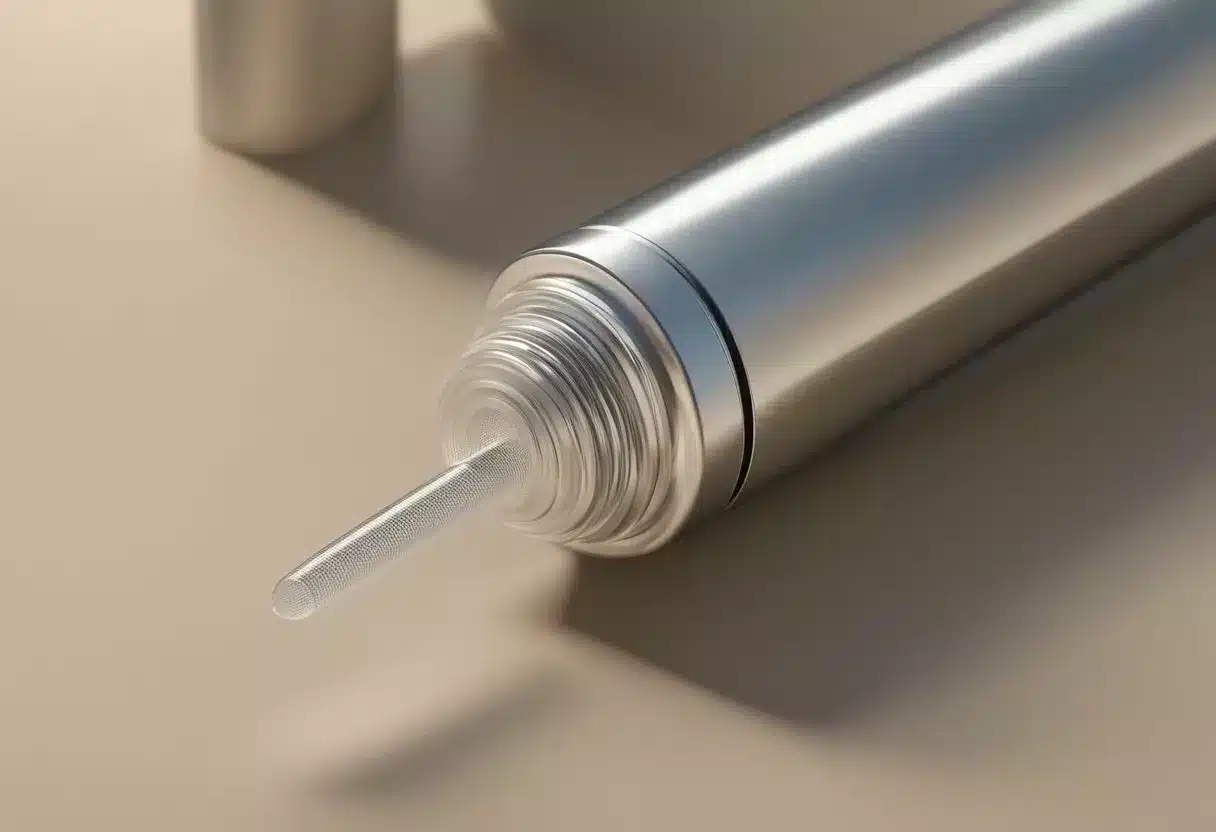 A dermaroller glides over skin, creating tiny punctures. Nearby, other skincare treatments sit unused