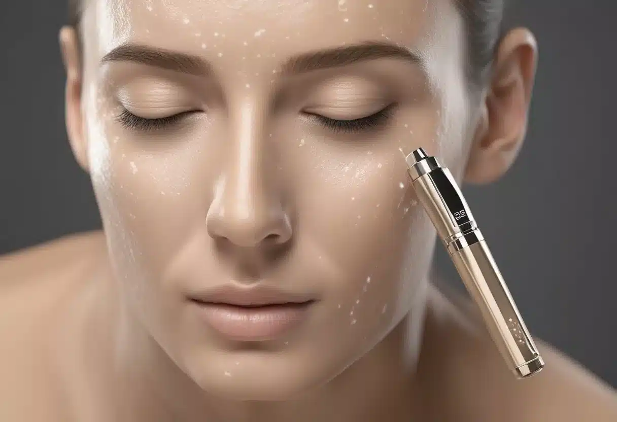 Skin needling pen glides over scarred skin, promoting collagen production. Redness subsides, revealing smoother, rejuvenated skin