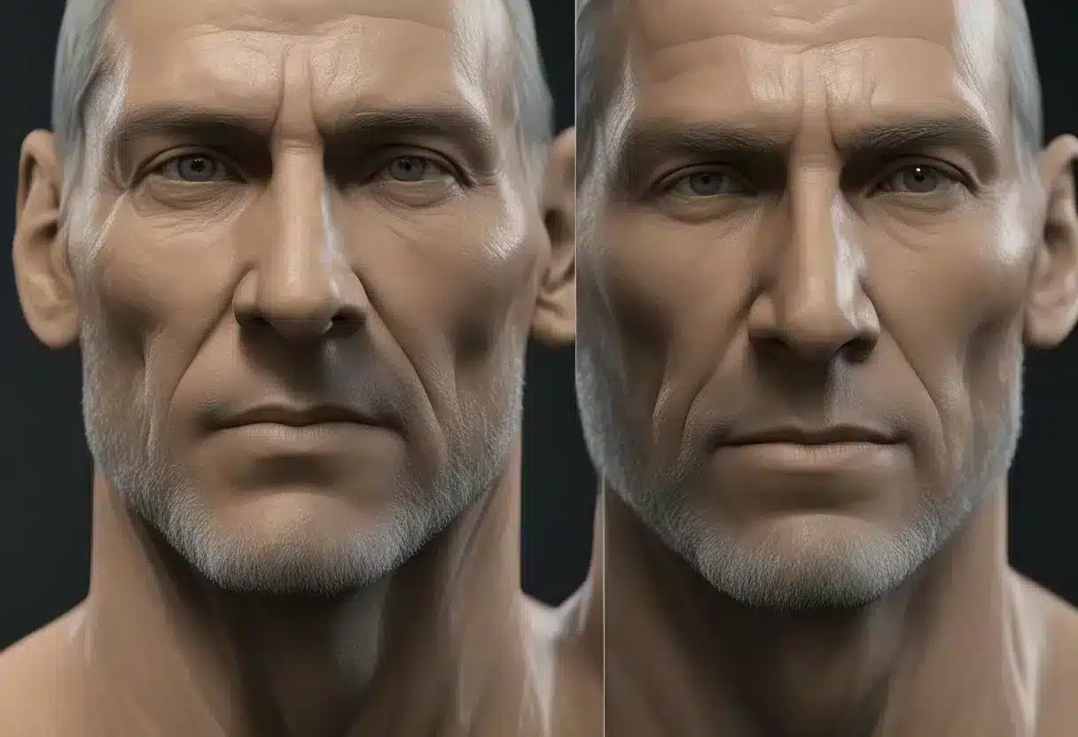 A face with severe skin and tissue damage, exposing muscles and bones