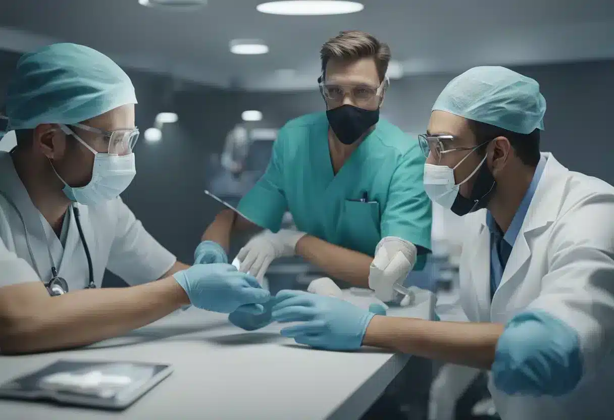 Medical professionals analyzing degloved face injuries