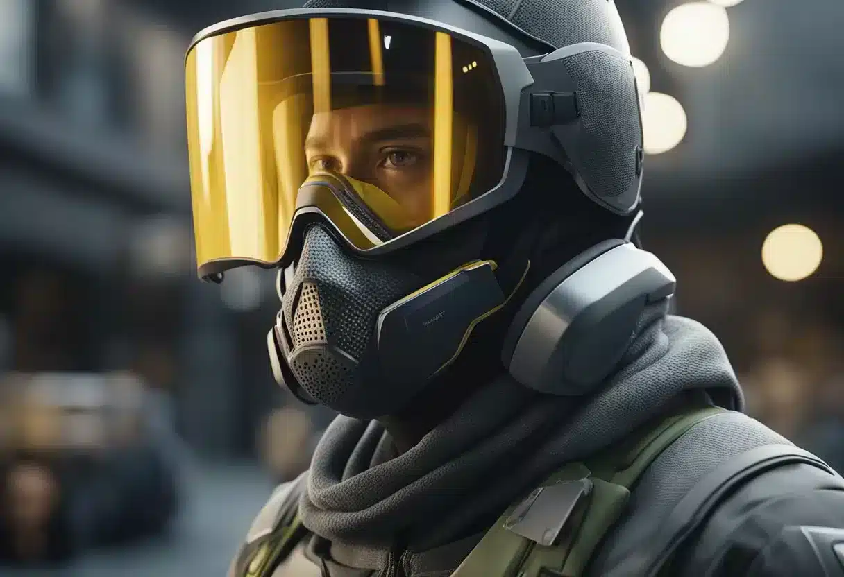 A person wearing protective gear demonstrates how to prevent degloved face injuries