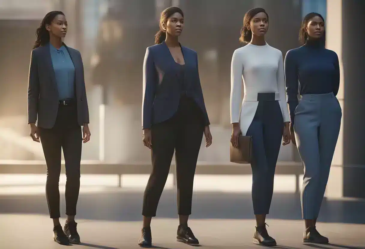 Various silhouettes of women in different body shapes, standing confidently