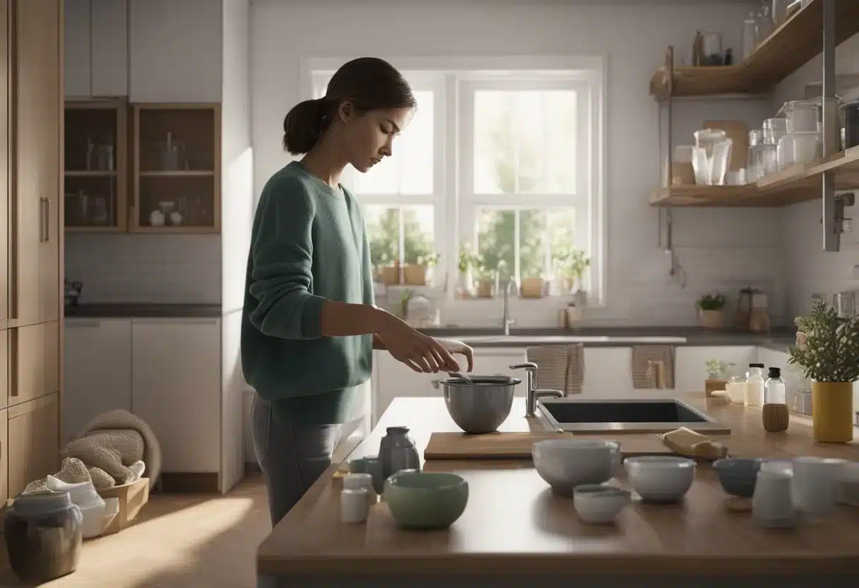 A person organizing household items while dealing with mouth sores