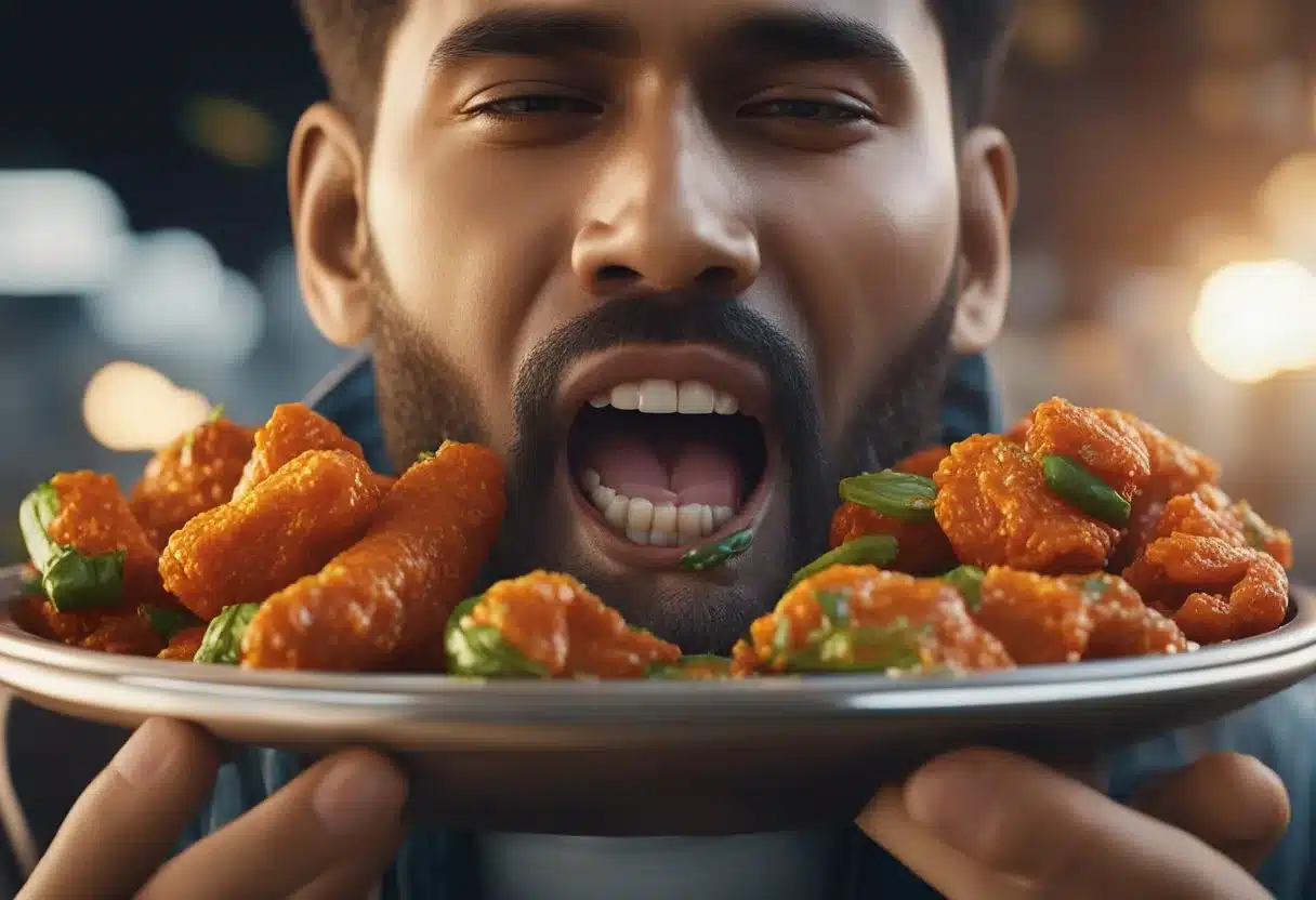 A person eating spicy food and developing mouth sores