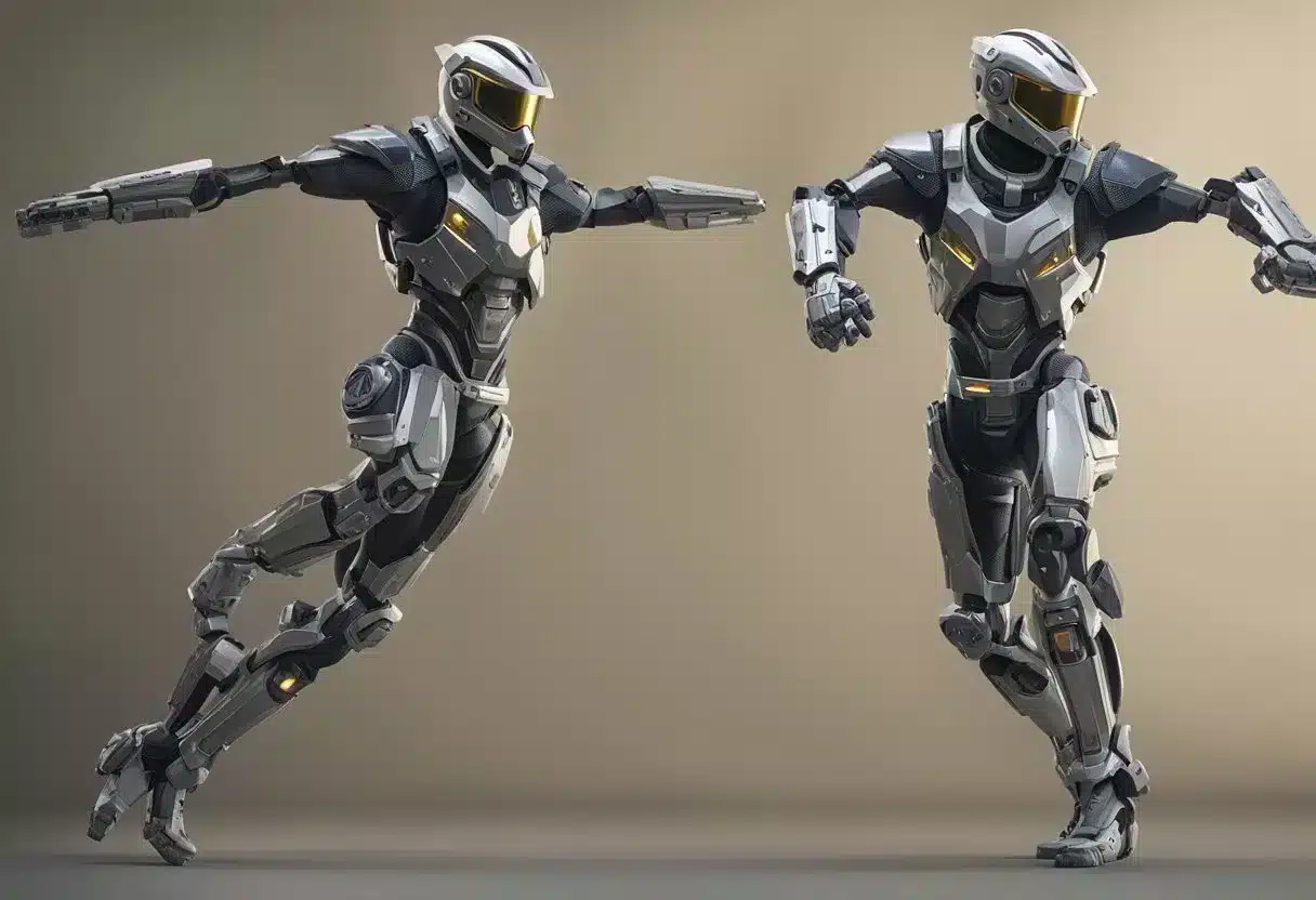 A figure stands on one leg, bending the other at the knee. They repeat the motion, alternating legs, with a focused expression