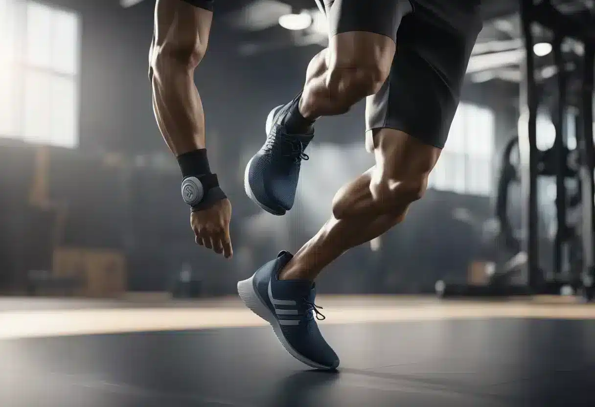 A person is doing leg exercises, showing strength and flexibility. Muscles are engaged, and the body is in motion