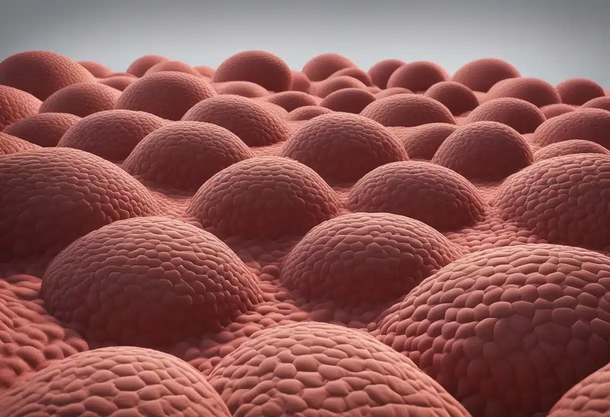 A group of red, raised welts covering the skin, varying in size and shape, causing itching and discomfort