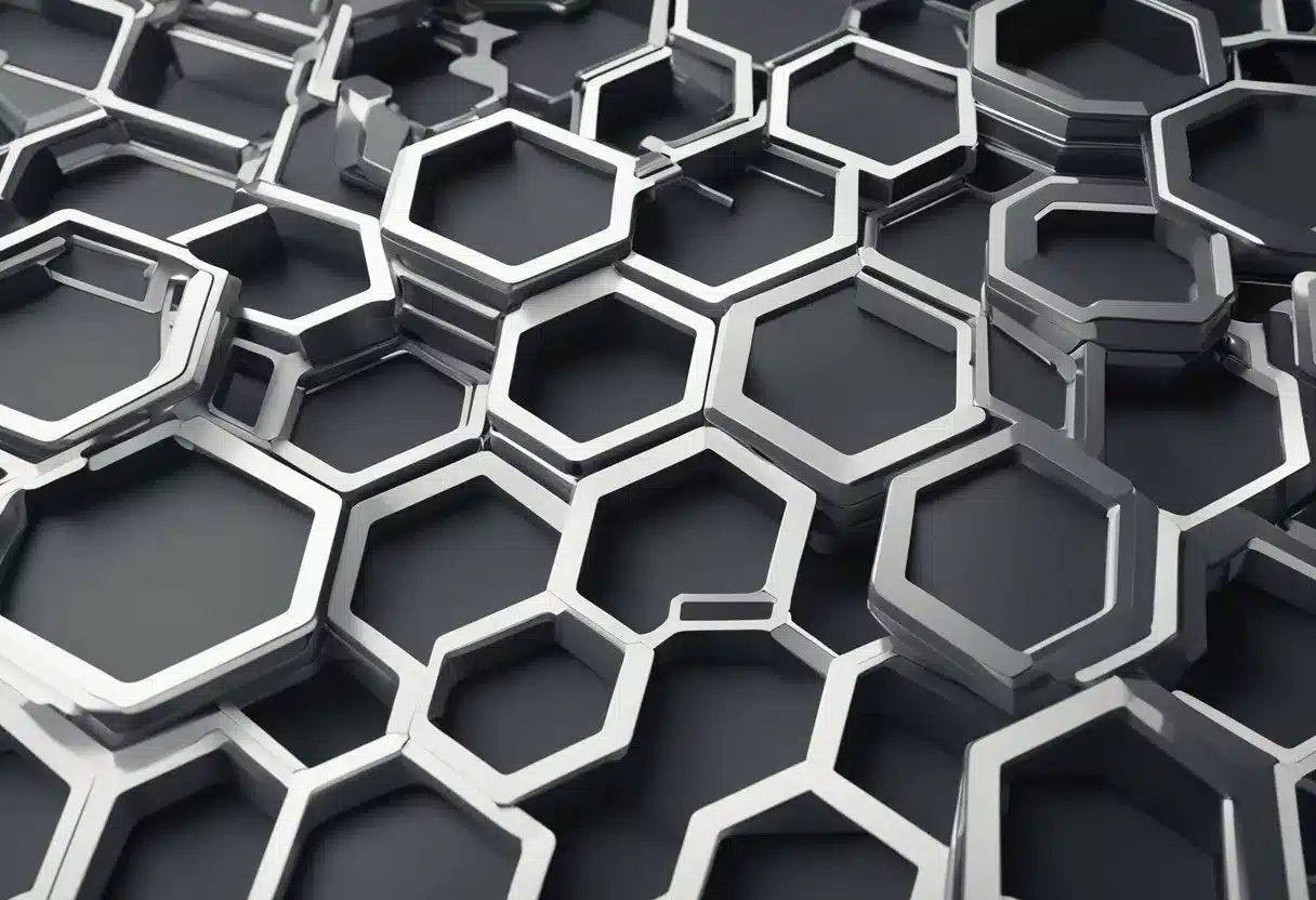 A group of interconnected hexagonal cells, bustling with activity and teamwork, representing support and community