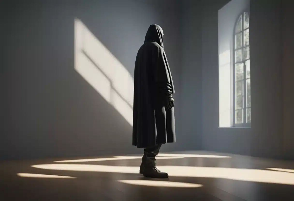 A dark figure hovers over a fragile object, casting a shadow of control and manipulation. The object appears trapped, yet still yearning for liberation