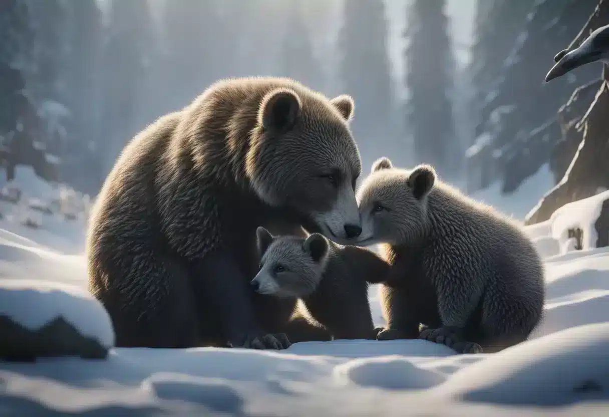 Two animals huddle together, seeking comfort in each other's presence despite a threatening environment