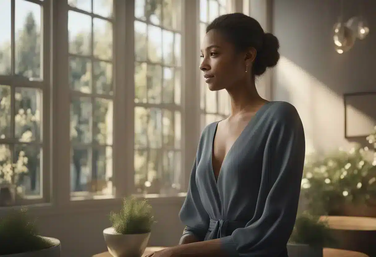 A figure in a state of serene pleasure, with a subtle yet unmistakable sense of euphoria and release emanating from their form