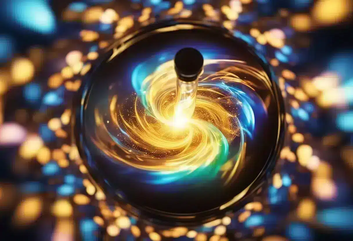 A vibrant, glowing formula bottle surrounded by swirling energy, representing the renewal and regeneration of metabolic health