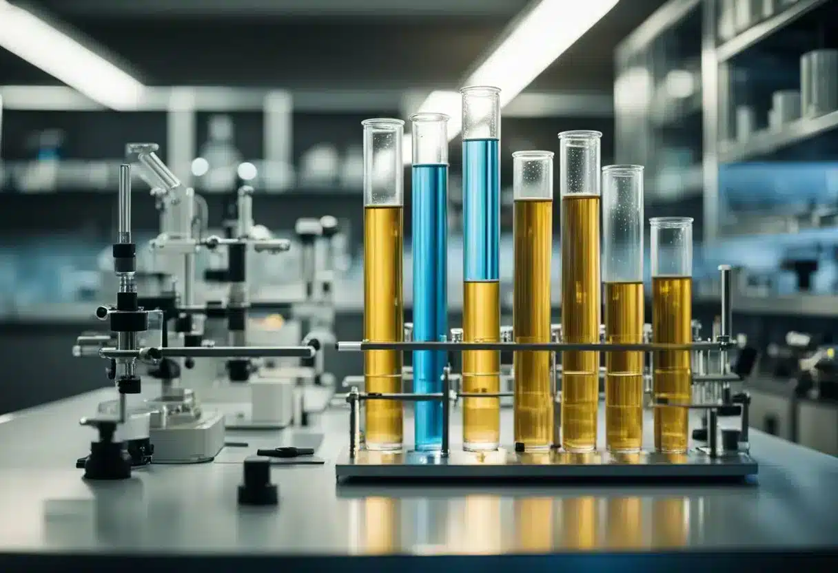 A laboratory setting with test tubes and scientific equipment, showing the process of advanced glycation end product formation
