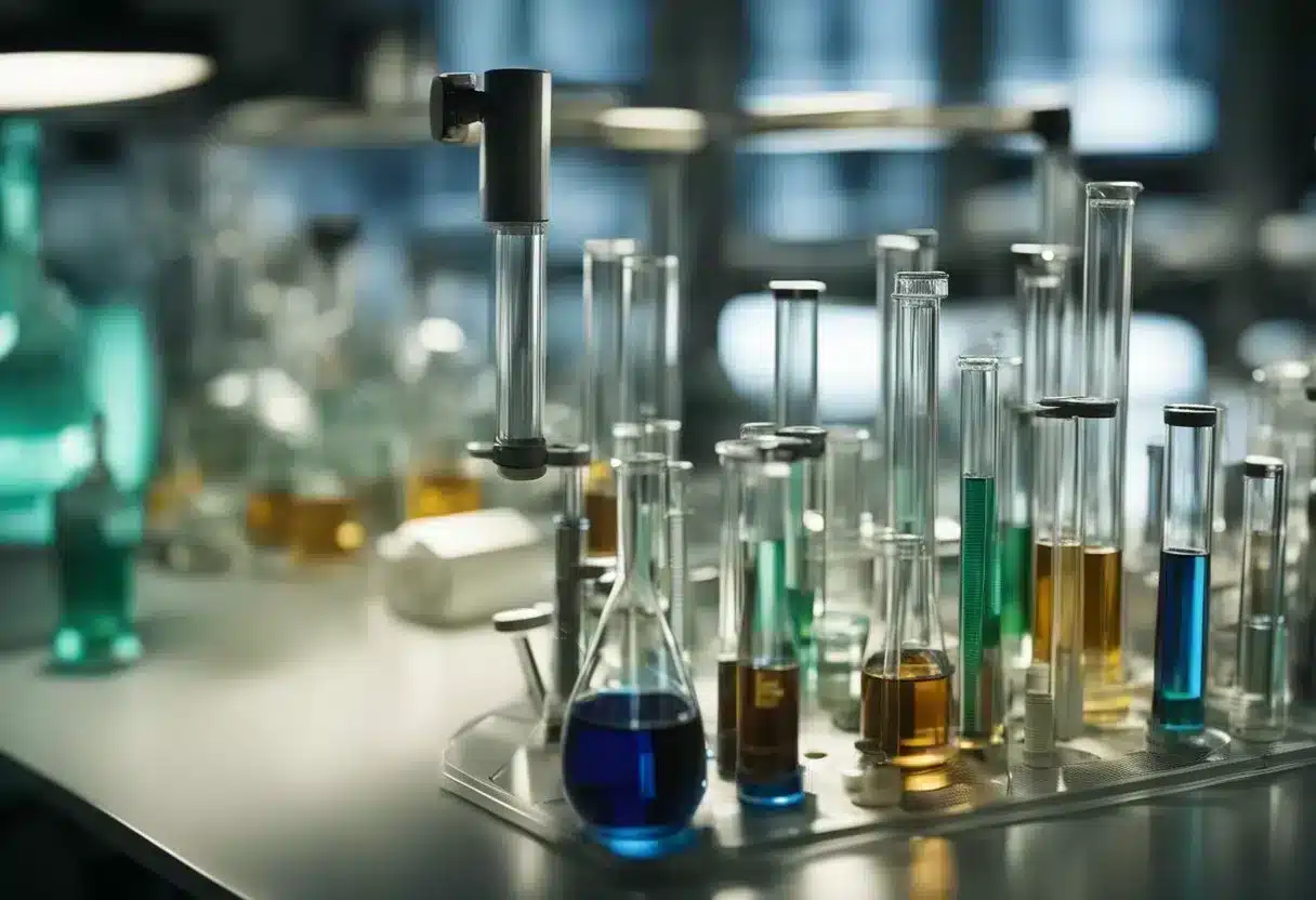 A laboratory setting with test tubes and scientific equipment to represent the research and study of AGEs and chronic diseases