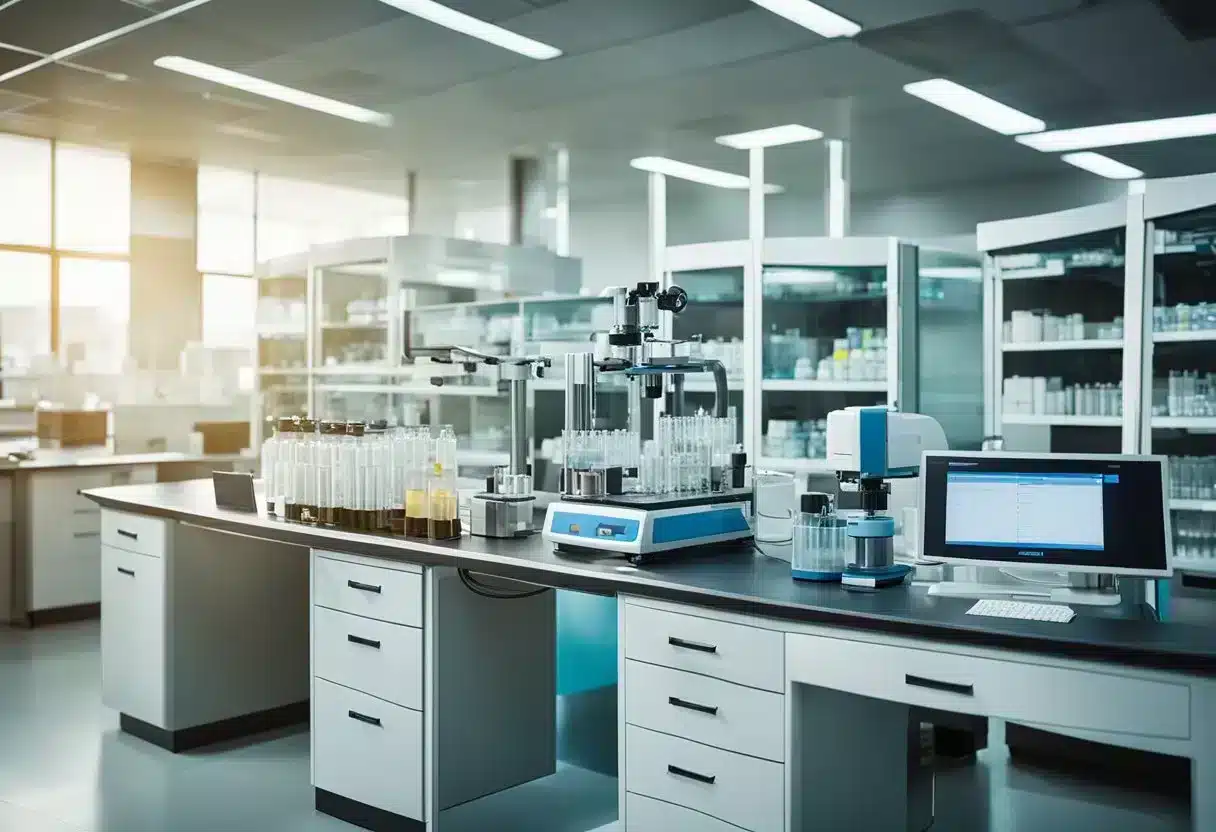 A laboratory setting with equipment and samples, showcasing the study and management of advanced glycation end products