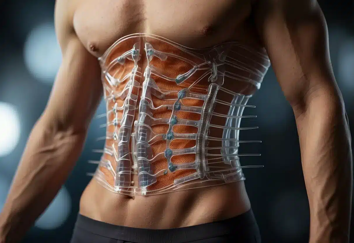 A medical diagram shows diastasis recti in men and methods to fix it