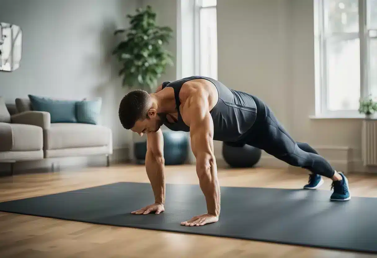 A man follows a progressive core strengthening plan for diastasis recti, incorporating lifestyle management for better outcomes