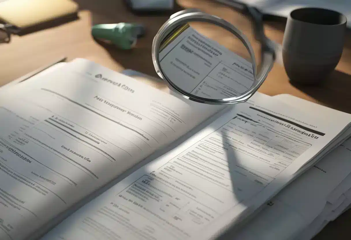 A bottle of alpha-GPC stands next to a stack of scientific journals. A magnifying glass hovers over the label, while a list of benefits and risks is spread out on a table