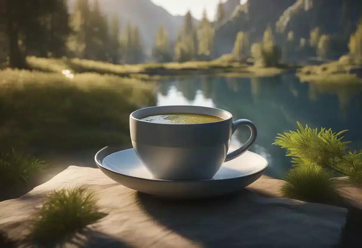 A serene natural setting with a cup of tea and a relaxed mind