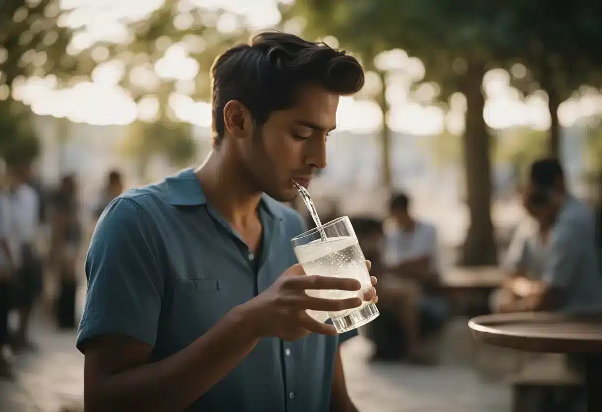 A person sips holy water, then reacts with surprise or discomfort