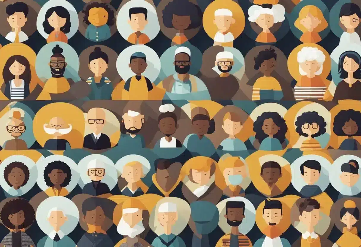 Different populations shown with varied sleep and weight needs. Diverse figures or symbols representing different groups