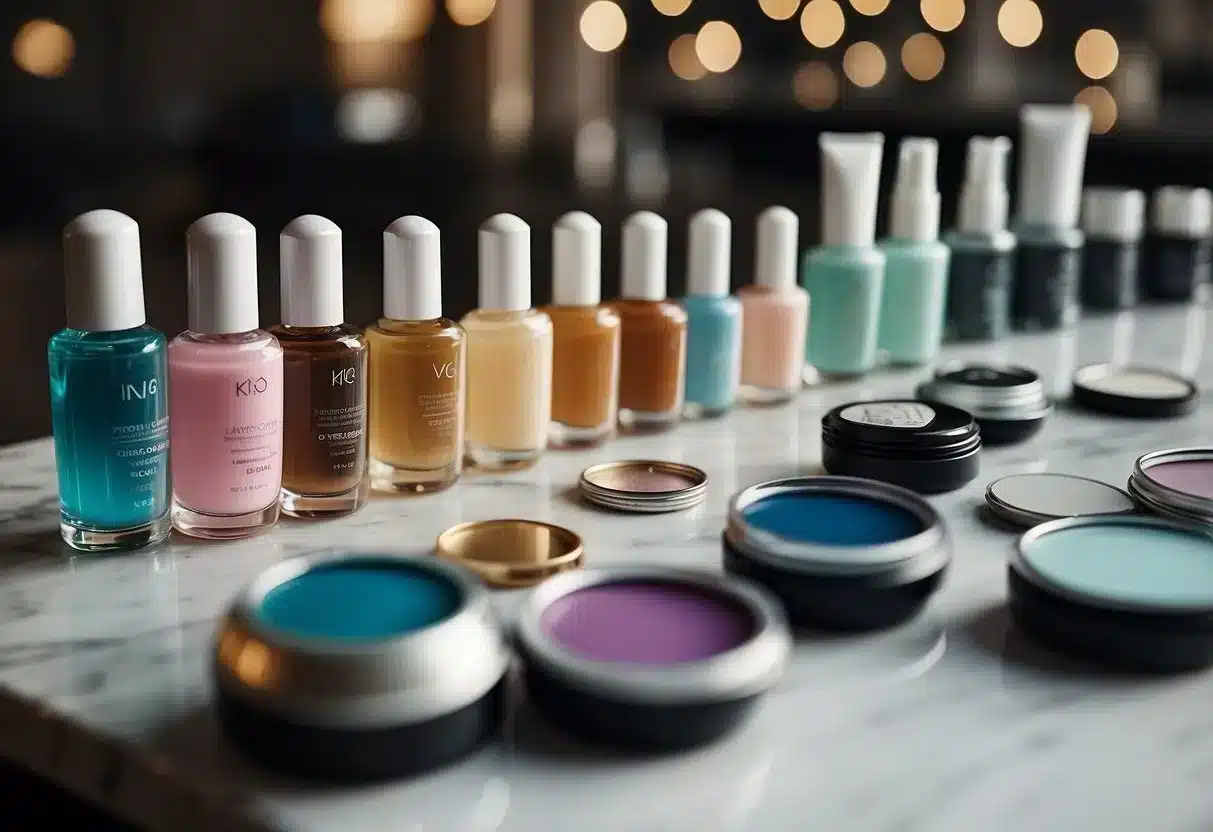 A variety of nail care tools and products displayed on a clean, well-lit surface, with a focus on cleanliness and hygiene