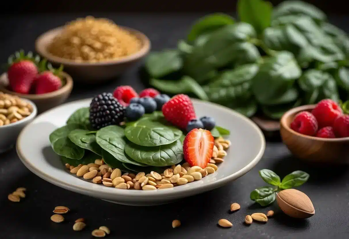 image - Preventive Medicine Daily A colorful plate with spinach, along with other foods like berries, nuts, and whole grains, arranged in a visually appealing manner
