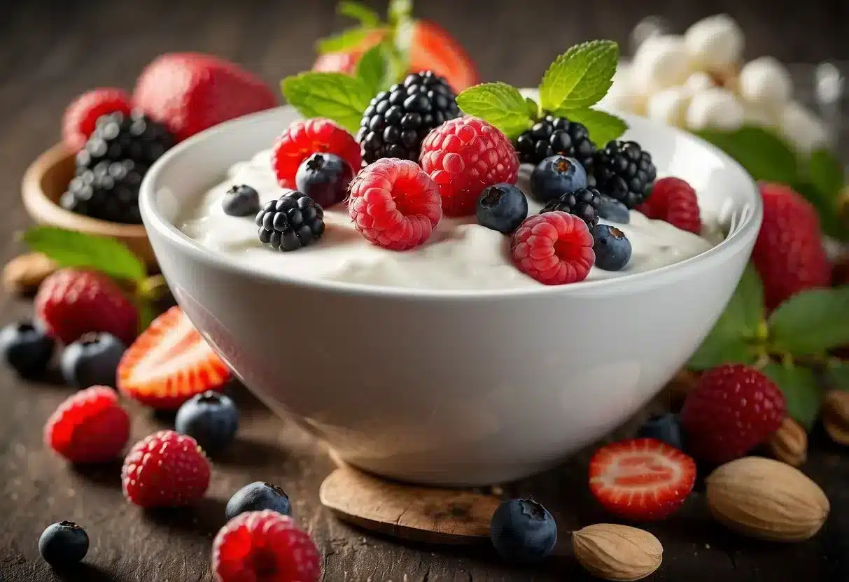 image - Preventive Medicine Daily A bowl of Greek yogurt surrounded by fresh berries and nuts, with a list of "10 best foods for insulin resistance" in the background