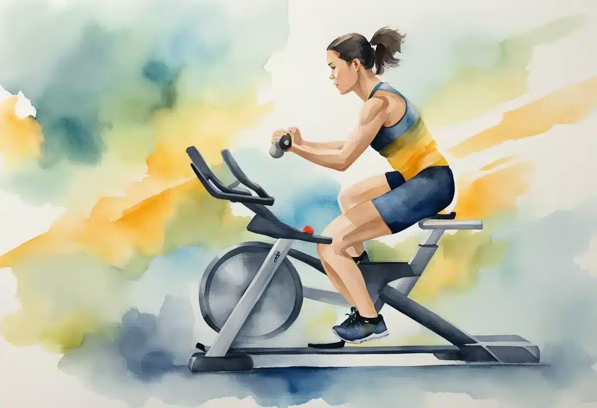 A person exercising, alternating between cardio and strength training. The routine follows the FITT principle, focusing on frequency, intensity, time, and type of exercise