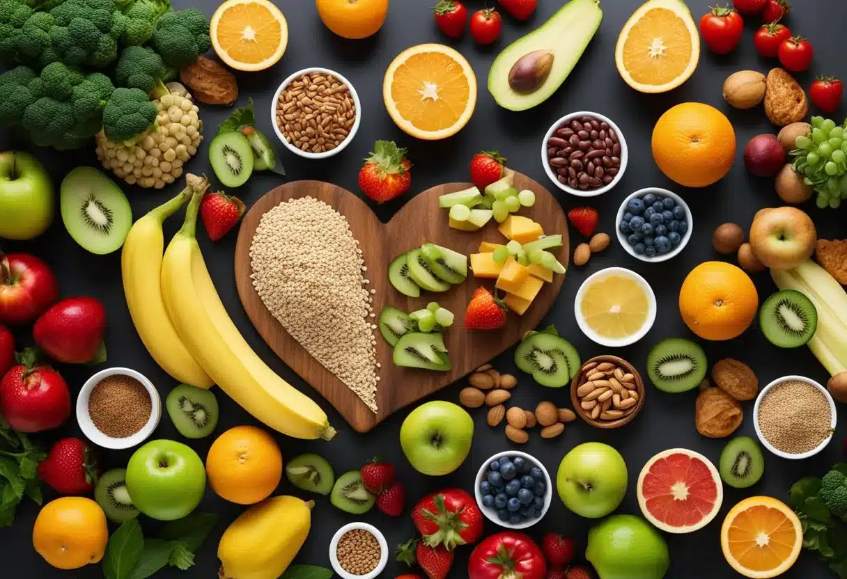 image - Preventive Medicine Daily A heart-shaped graph with a line representing the glycemic index trend, surrounded by healthy food items like fruits, vegetables, and whole grains