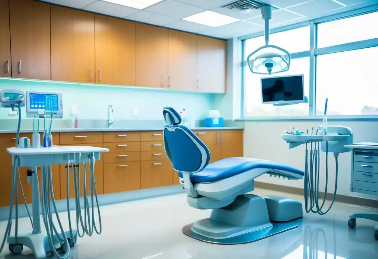 A bright, sterile dental office with modern equipment and tools for dental implant procedures